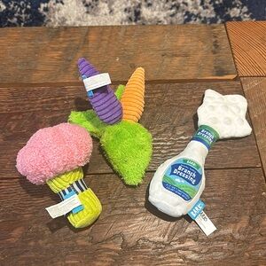 Never played with Vegetables and Branch dressing dog toys